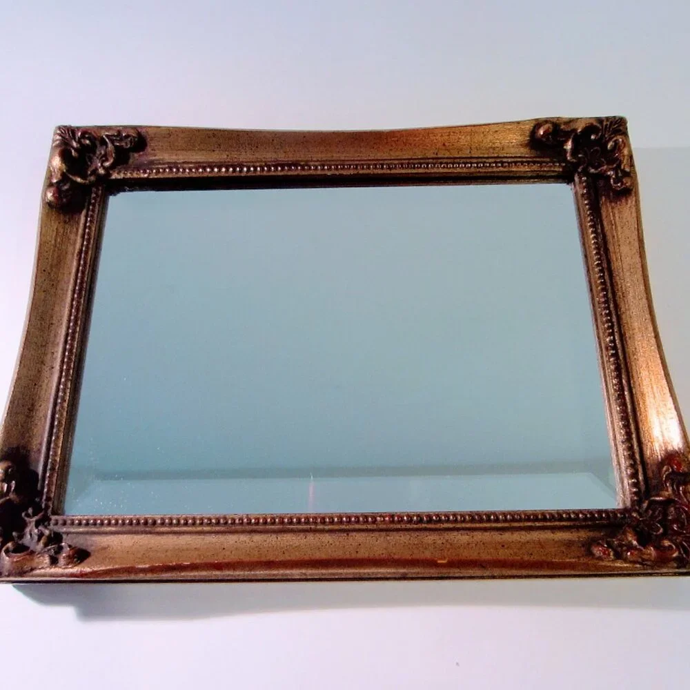 Burnes Small Beveled Mirror Gilt Decorated Floral Design